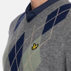 Lambswool Blend Argyle V-Neck Grå Blå