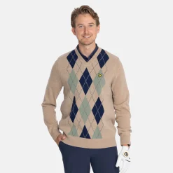 Lambswool Blend Argyle V-Neck Beige Grön